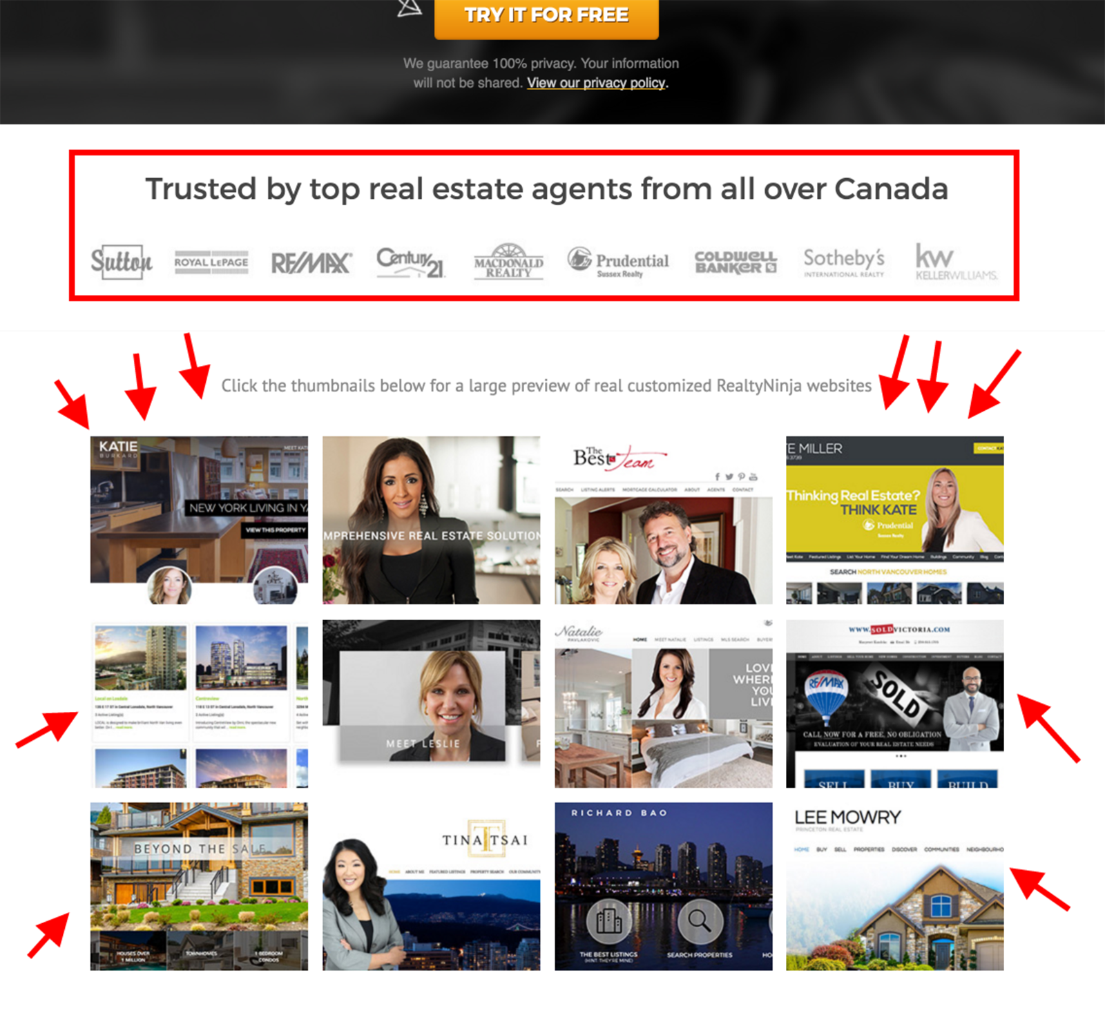 real estate landing page - trust indicators