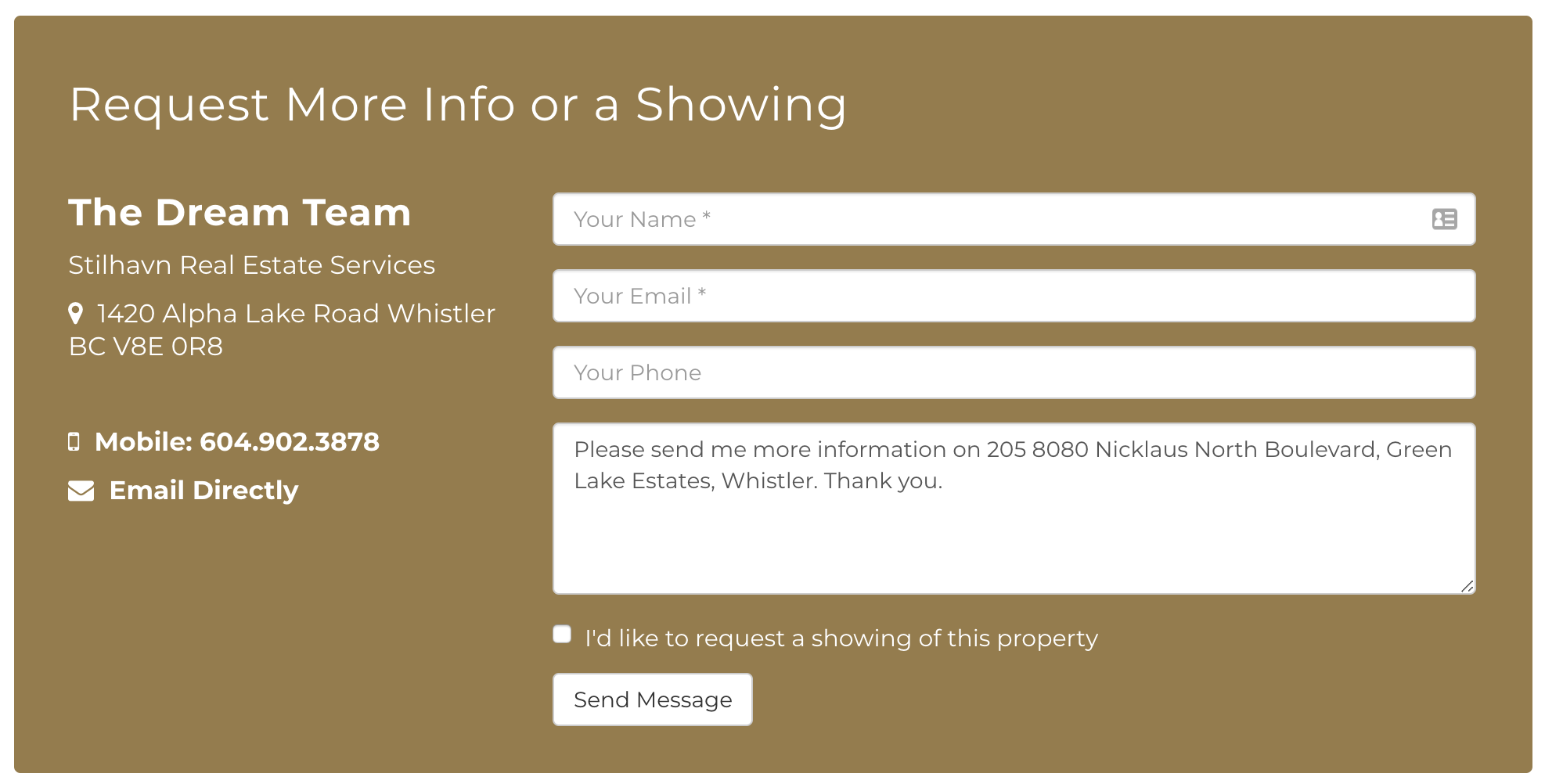 This is what real estate listing call to action forms looks like on a RealtyNinja website.