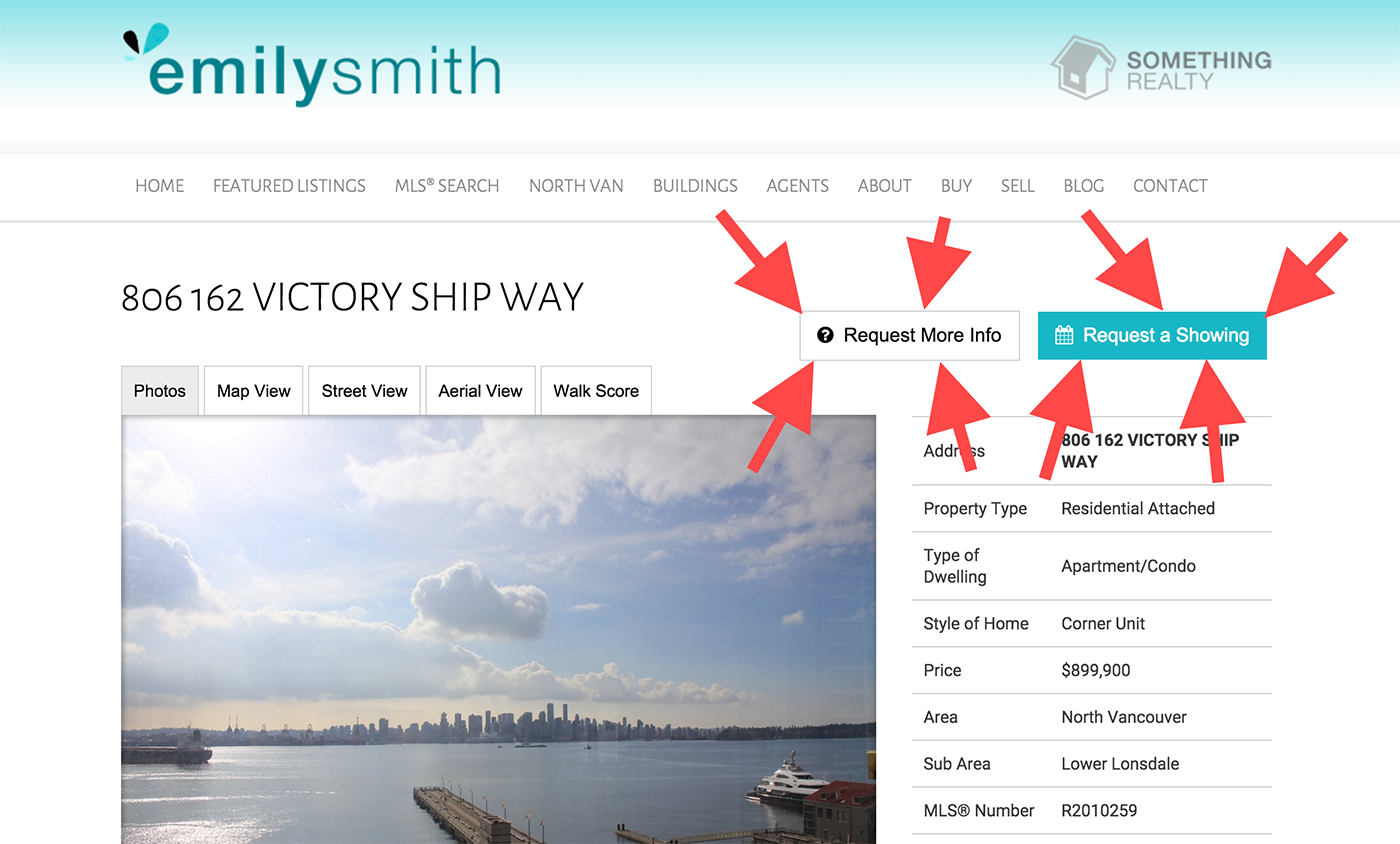 Request a Showing and Request More Info Buttons
